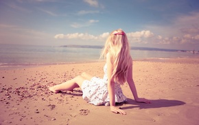 long hair, sand, beach, model, depth of field, girl outdoors