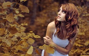 redhead, leaves, girl, nature