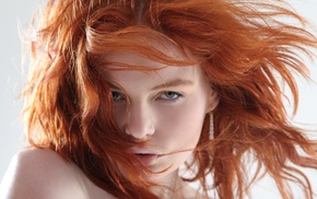 portrait, redhead, hair in face, girl