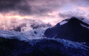 glaciers, clouds, landscape, ice