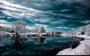 water, lake, Infrared, landscape, winter