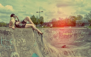 skatepark, skateboard, girl
