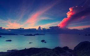 landscape, calm, island, sea, clouds, sky