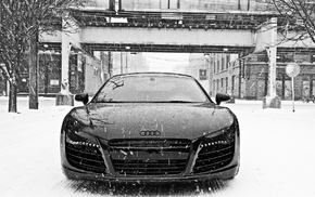 snow, Audi, monochrome, car, r8