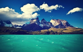 landscape, mountain, clouds, water, Chile, Torres del Paine
