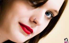 red lipstick, blue eyes, Suicide Girls, piercing