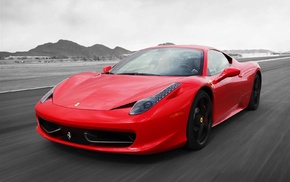 Ferrari, car, red cars, selective coloring, Ferrari 458