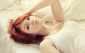 girl, Vladlena Venskaya, blue eyes, short hair, redhead, face