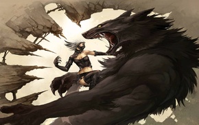 wolf, fighting, werewolves, girl