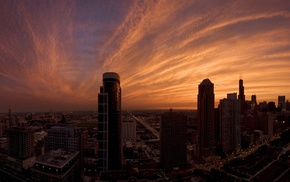 fisheye lens, city, sunset, skyscraper, clouds, Chicago