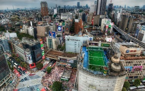 Japan, building, Tokyo, Soccer Field, rooftops
