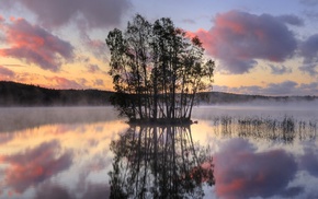 HDR, sunset, lake, landscape, nature