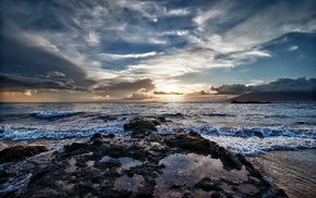 HDR, nature, sea, sunset