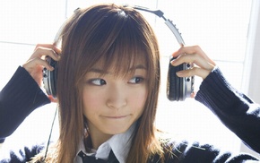 girl, headphones, Asian