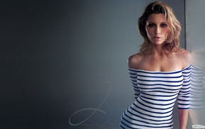 actress, Jessica Biel, bare shoulders, striped clothing