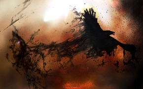smoke, dark, artwork, crow