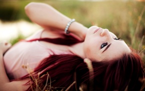 grass, face, lying down, girl, Tosha McCarter, redhead