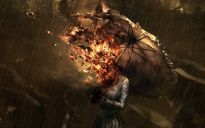fire, umbrella, rain