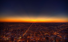 sunset, lights, Chicago