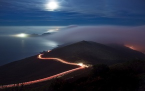 street light, road, clouds, landscape