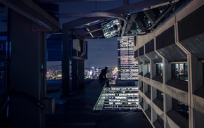 sitting, girl, night, architecture, city