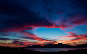 blue, sea, clouds, sunset