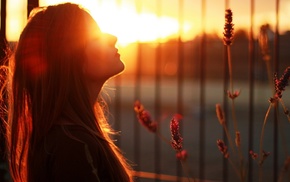 orange, girl, sunlight, sunset