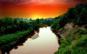 nature, sunset, cliff, river