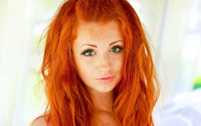 redhead, face, girl, portrait, model, green eyes