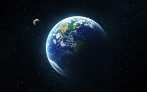 Earth, moon, space
