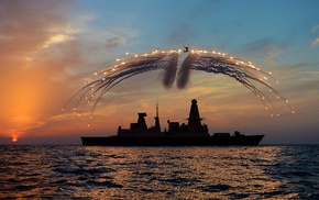 flares, Royal Navy, Type 45, navy, ship, Destroyer