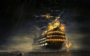 Manowar, Royal Navy, ship, water, rain, sea