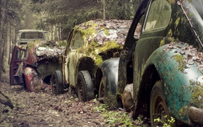 rust, abandoned, moss, urban exploration, old car