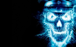 3D, skull, eyes, blue