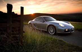 cars, sunset, mountain, gray, fence