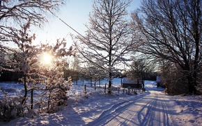 winter, dusk, Sweden, sunset, snow