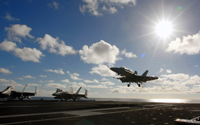 clouds, jet fighter, Sun, aircraft