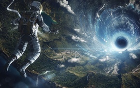 space, anime, tunnel, Earth, astronaut, fantasy art