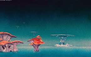 mushroom, sea, water, landscape, fantasy art