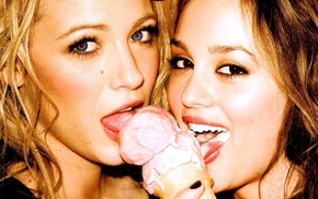 ice cream, Blake Lively, face, Gossip Girl, tongues, Leighton Meester