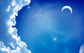 clouds, moon, minimalism, sky, star