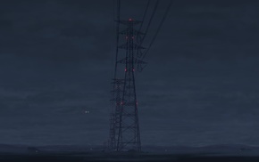 utility pole, power lines, night