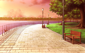 spring, park, city, sky, anime