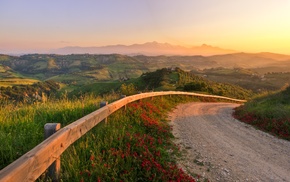 sunlight, hill, road, nature, landscape