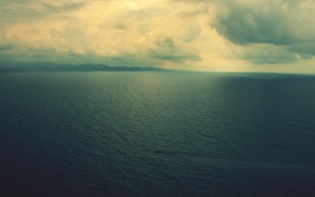 sky, sea, loneliness, boat, clouds, landscape