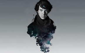 Sherlock Holmes, TV, Benedict Cumberbatch, smoke, simple background, Sherlock