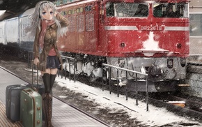 train station, anime girls, anime, train