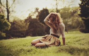 hands in hair, brunette, girl