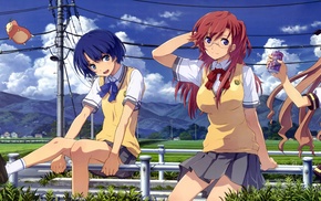 schoolgirls, anime girls, group of girl, field, school uniform
