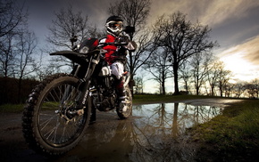 cars, road, motorcycle, nature